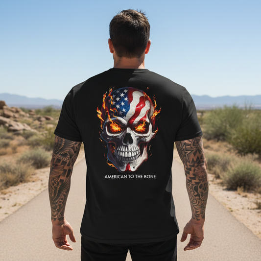 American to the Bone – Patriot Flame Skull T-Shirt