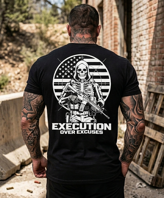 Execution Over Excuses Skull Operator Tee