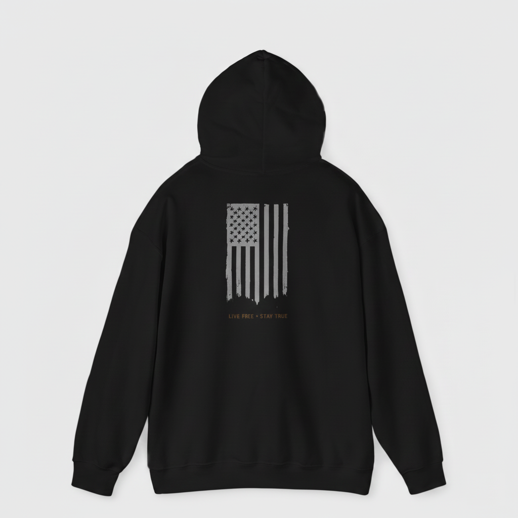 Live Free • Stay True Distressed American Flag Hoodie