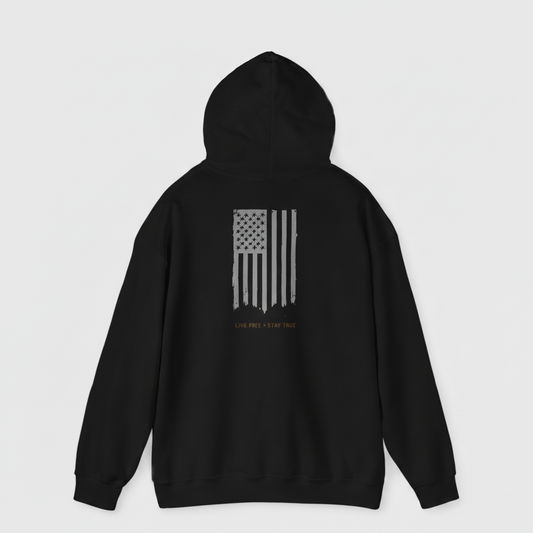Live Free • Stay True Distressed American Flag Hoodie