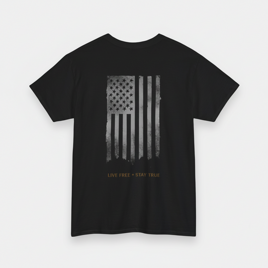 Live Free • Stay True Distressed American Flag T-Shirt