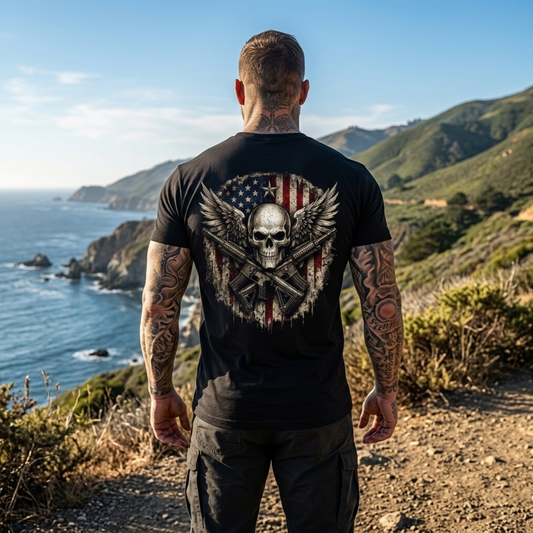 Wings of Freedom Patriot Skull Tee