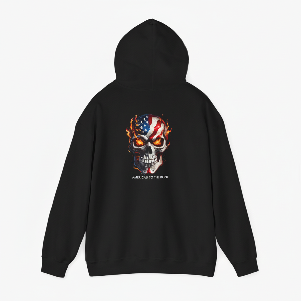 American to the Bone – Patriot Flame Skull Hoodie