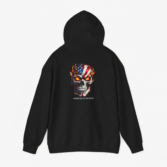American to the Bone – Patriot Flame Skull Hoodie