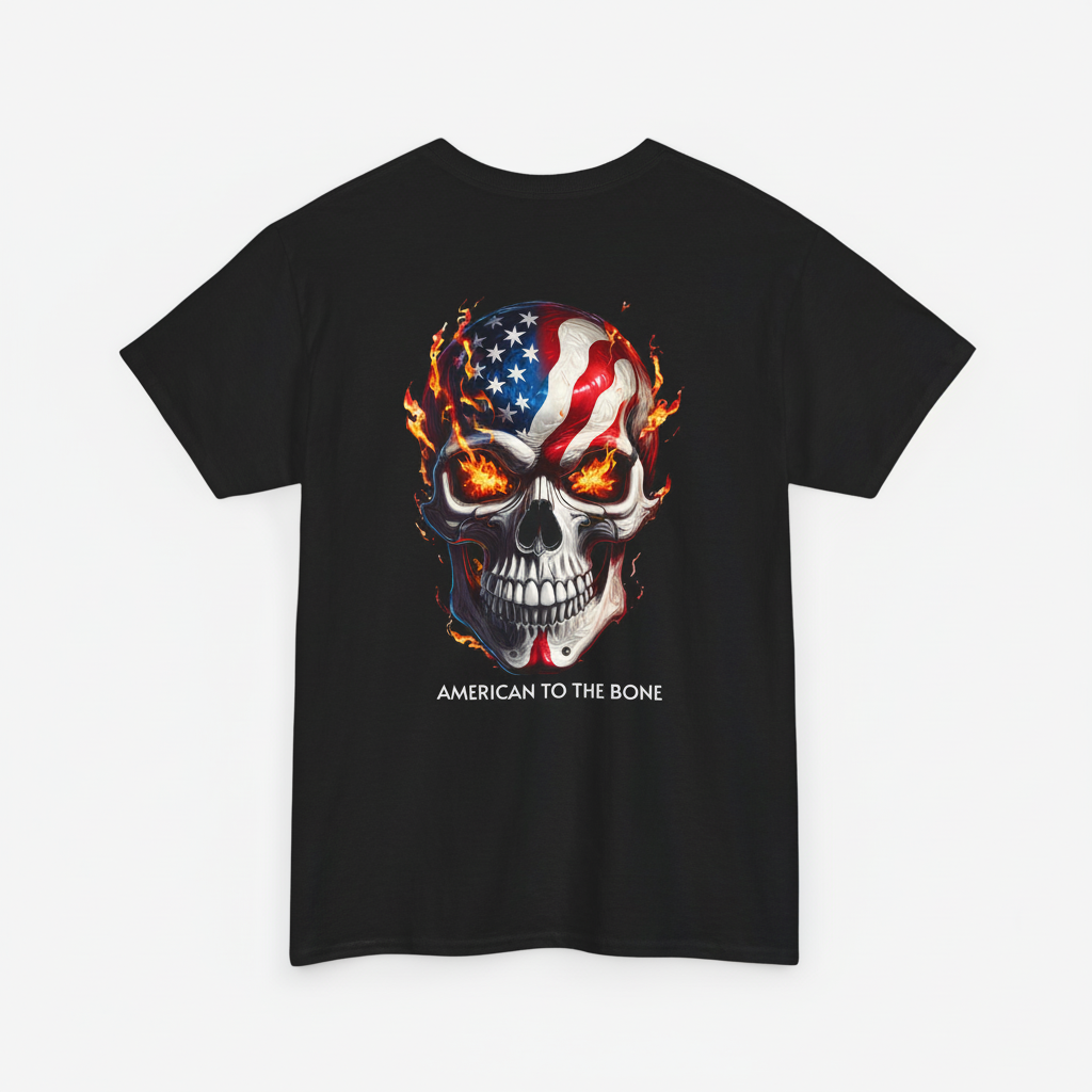American to the Bone – Patriot Flame Skull T-Shirt