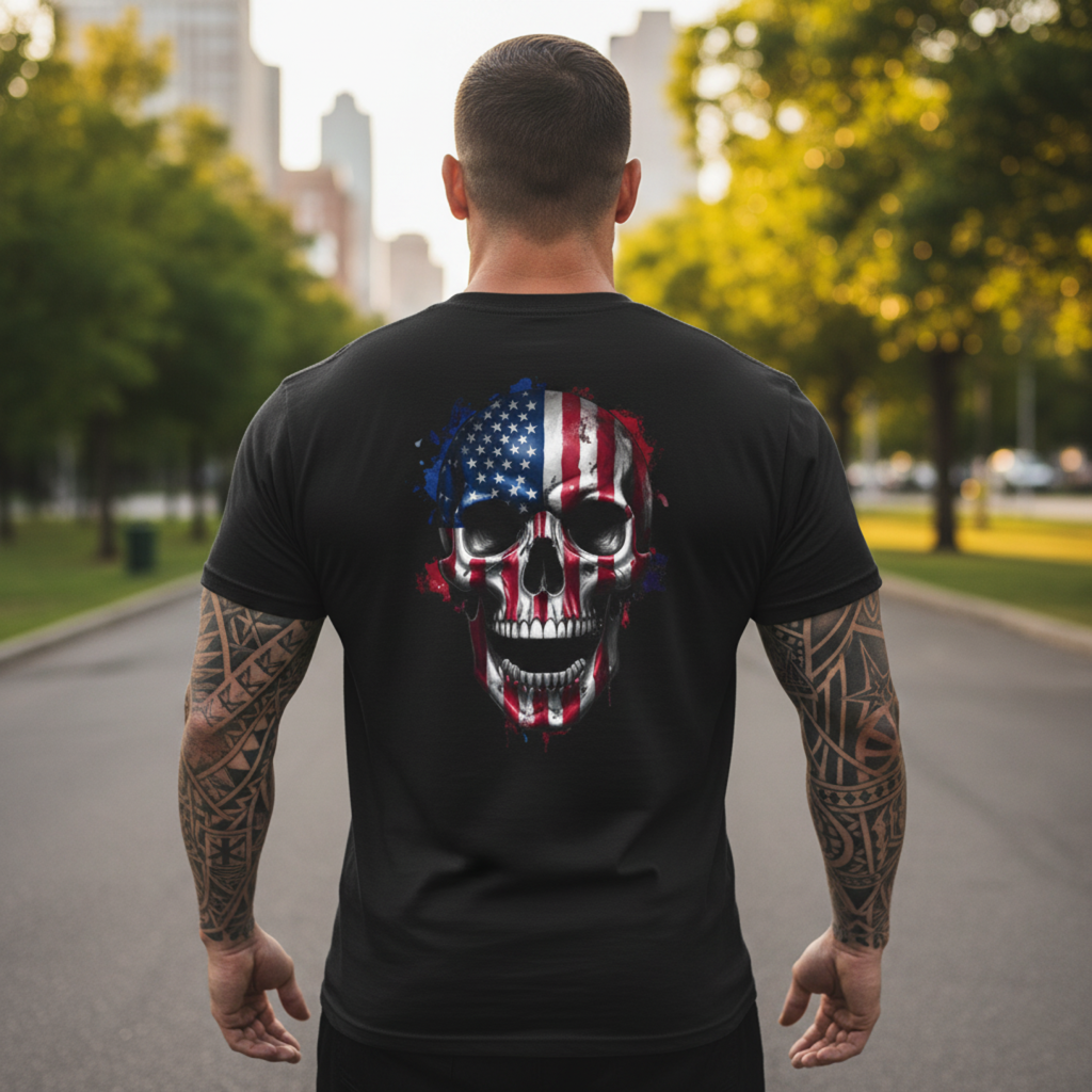 Stars & Stripes Warrior Skull T-Shirt